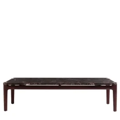 Tavolino Thierry con base in legno e piano in marmo Emperador Brown