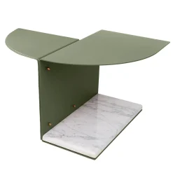 Tavolino Tito in metallo verde con base in marmo bianco di Carrara