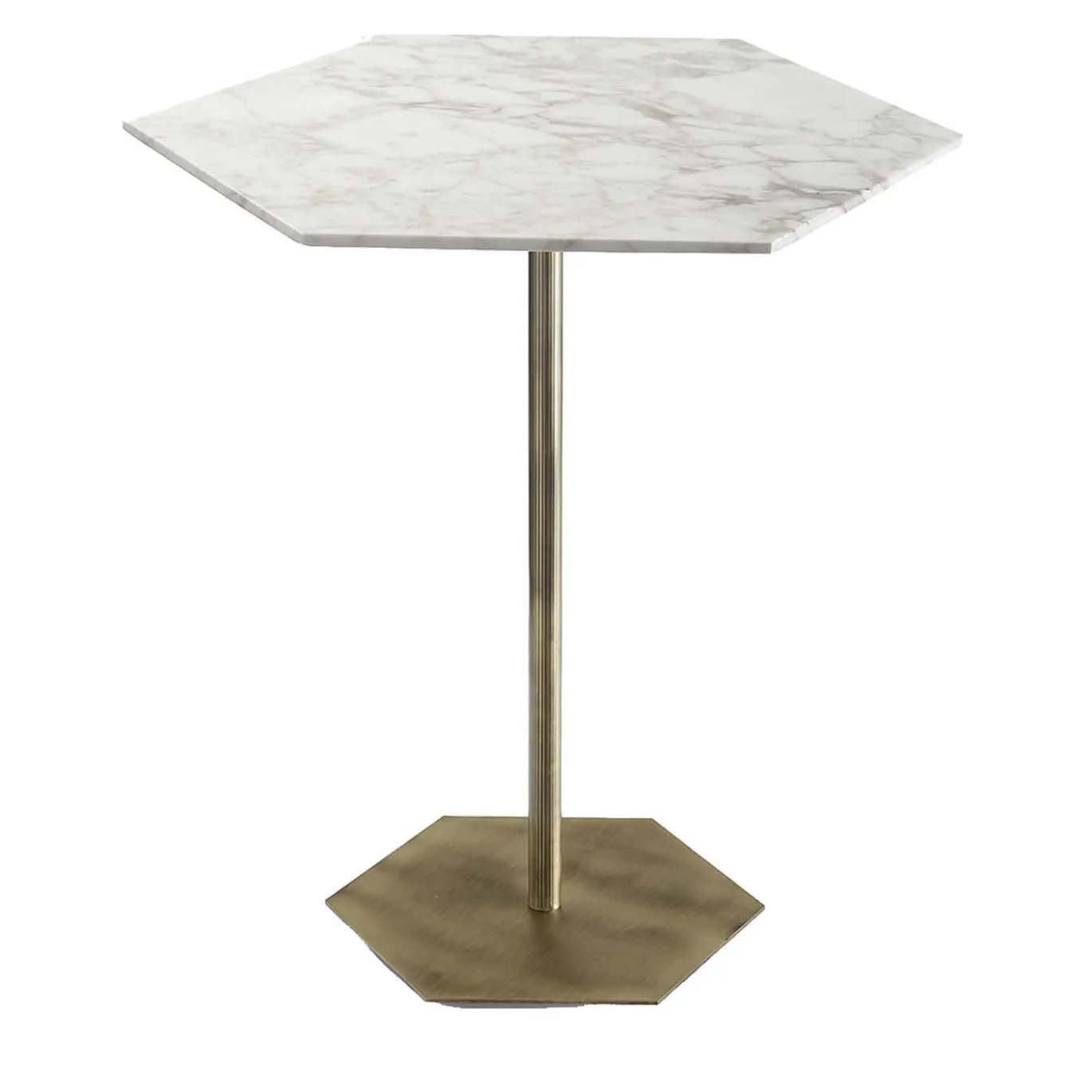 Tavolo bistrot Ted con struttura in ottone e piano in marmo Calacatta