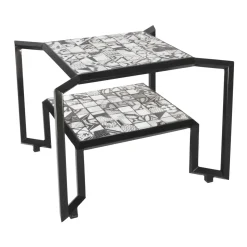 Tavolo con piastrelle a mosaico Spider bianco e nero