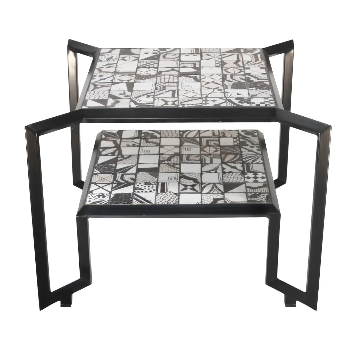 Tavolo con piastrelle a mosaico Spider bianco e nero