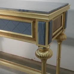 Tavolo consolle lungo in foglia d'oro
