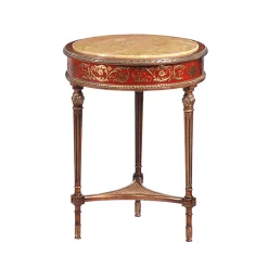 Tavolo d'appoggio francese in stile neoclassico in oro e rosso