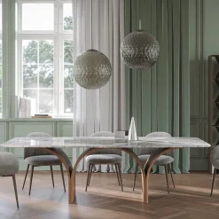 Tavolo da pranzo Arco Glossy Fior di Pesco Marmo e Noce Canaletto