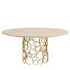 TAVOLO DA PRANZO ASTRO CON BASE IN OTTONE NATURALE E PIANO IN MARMO TRAVERTINO - FLAIR EDITION MADE BY NSL