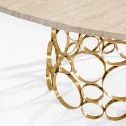 TAVOLO DA PRANZO ASTRO CON BASE IN OTTONE NATURALE E PIANO IN MARMO TRAVERTINO - FLAIR EDITION MADE BY NSL