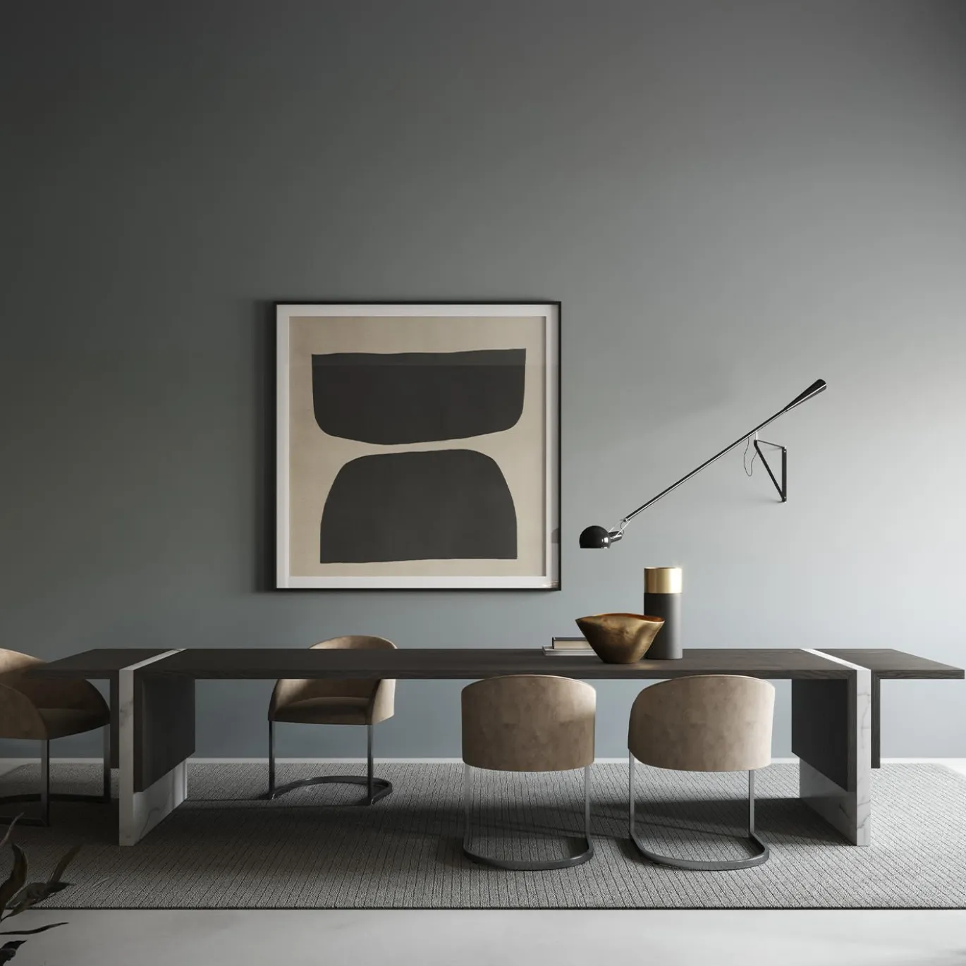 Tavolo da pranzo Cosmo in legno impiallacciato marrone e marmo bianco