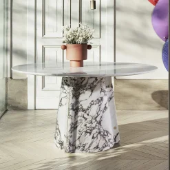 Tavolo da pranzo Elitra in marmo Calacatta viola e piano in marmo bianco di Carrara
