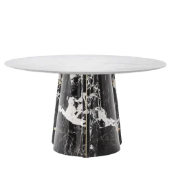 Tavolo da pranzo Elitra in marmo Grand Antique nero con piano in marmo bianco di Carrara