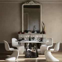 Tavolo da pranzo Elitra in marmo Grand Antique nero con piano in marmo bianco di Carrara