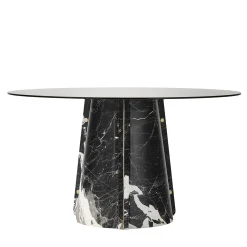 Tavolo da pranzo Elitra in marmo Grand Antique nero e piano in vetro fumé