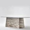 Tavolo da pranzo Elitra in marmo Palissandro e piano in vetro fumé