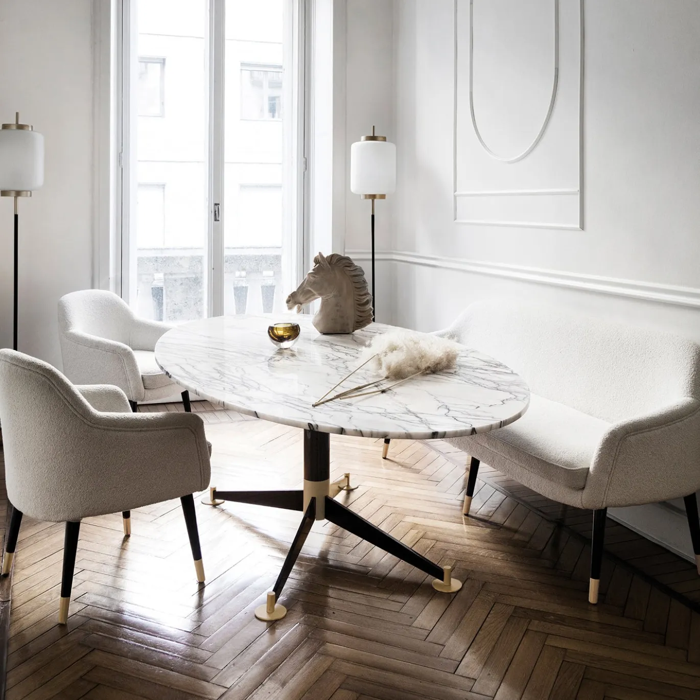 Tavolo da pranzo Filippo Dinner con top in marmo Dover White