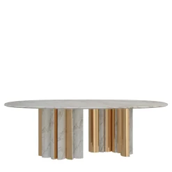 Tavolo da pranzo in legno effetto marmo ovale