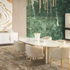 Tavolo da pranzo in legno effetto marmo ovale