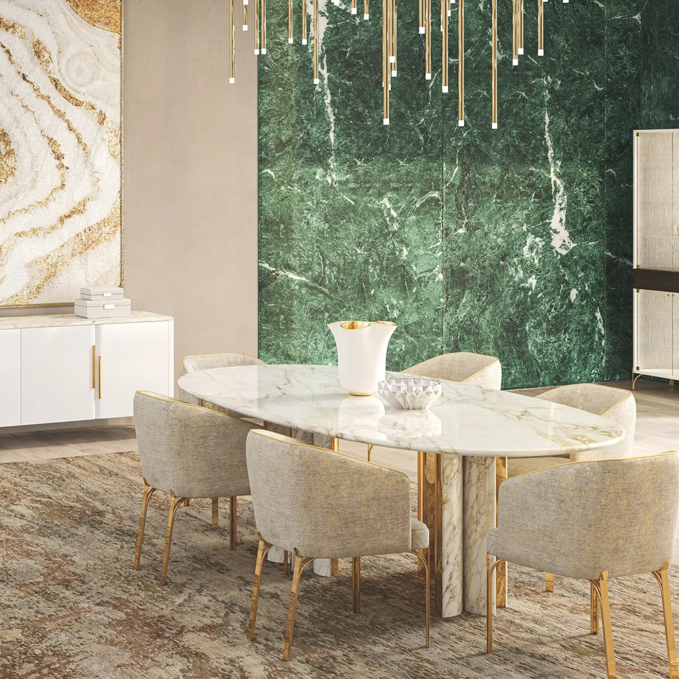 Tavolo da pranzo in legno effetto marmo ovale