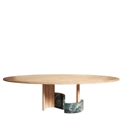 Tavolo da pranzo ovale Ellipse in legno e marmo verde