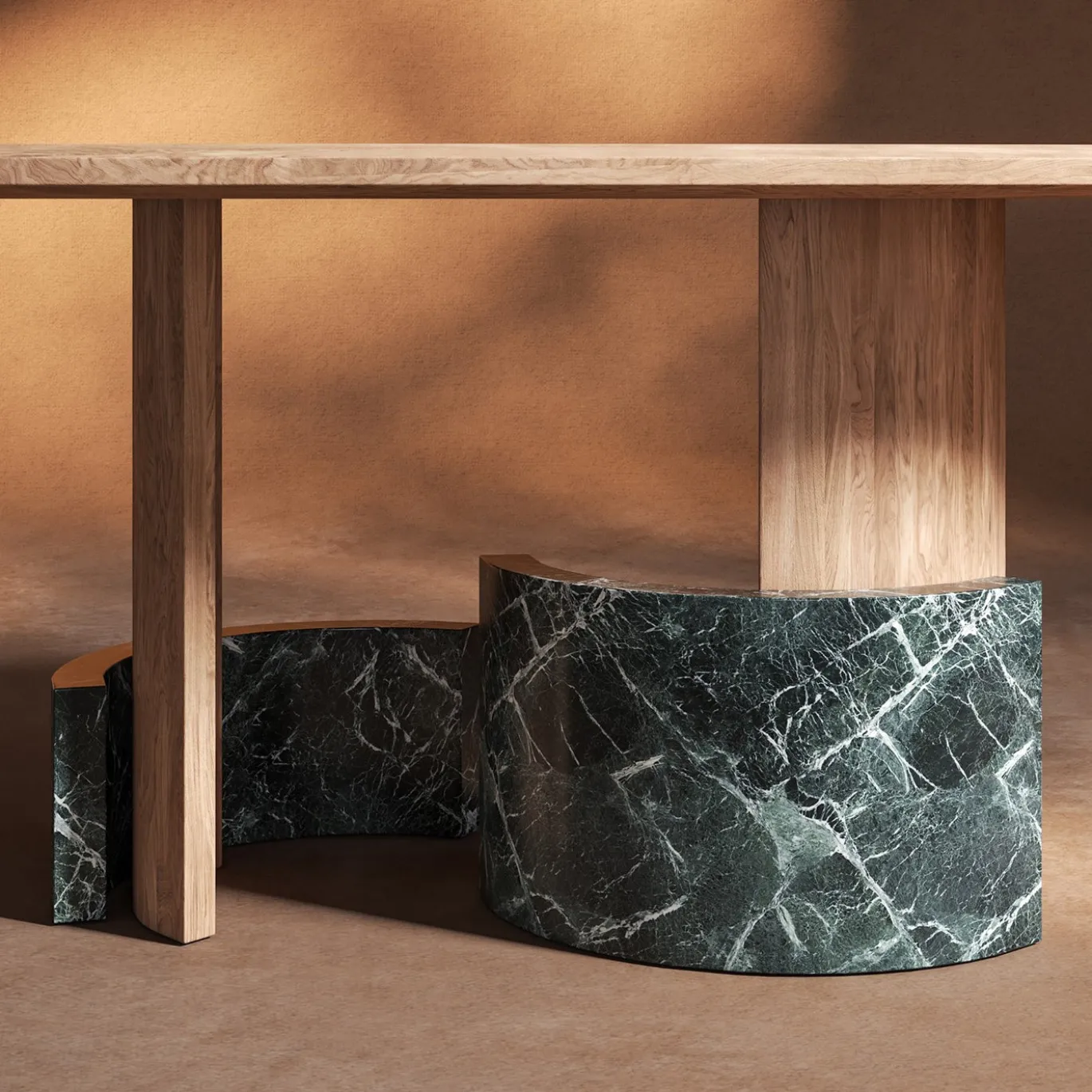 Tavolo da pranzo ovale Ellipse in legno e marmo verde