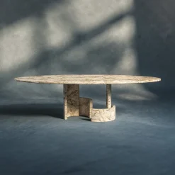 Tavolo da pranzo ovale in marmo beige CC