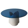 Tavolo da pranzo Petalo in Onice Avorio con piano in vetro blu Cina