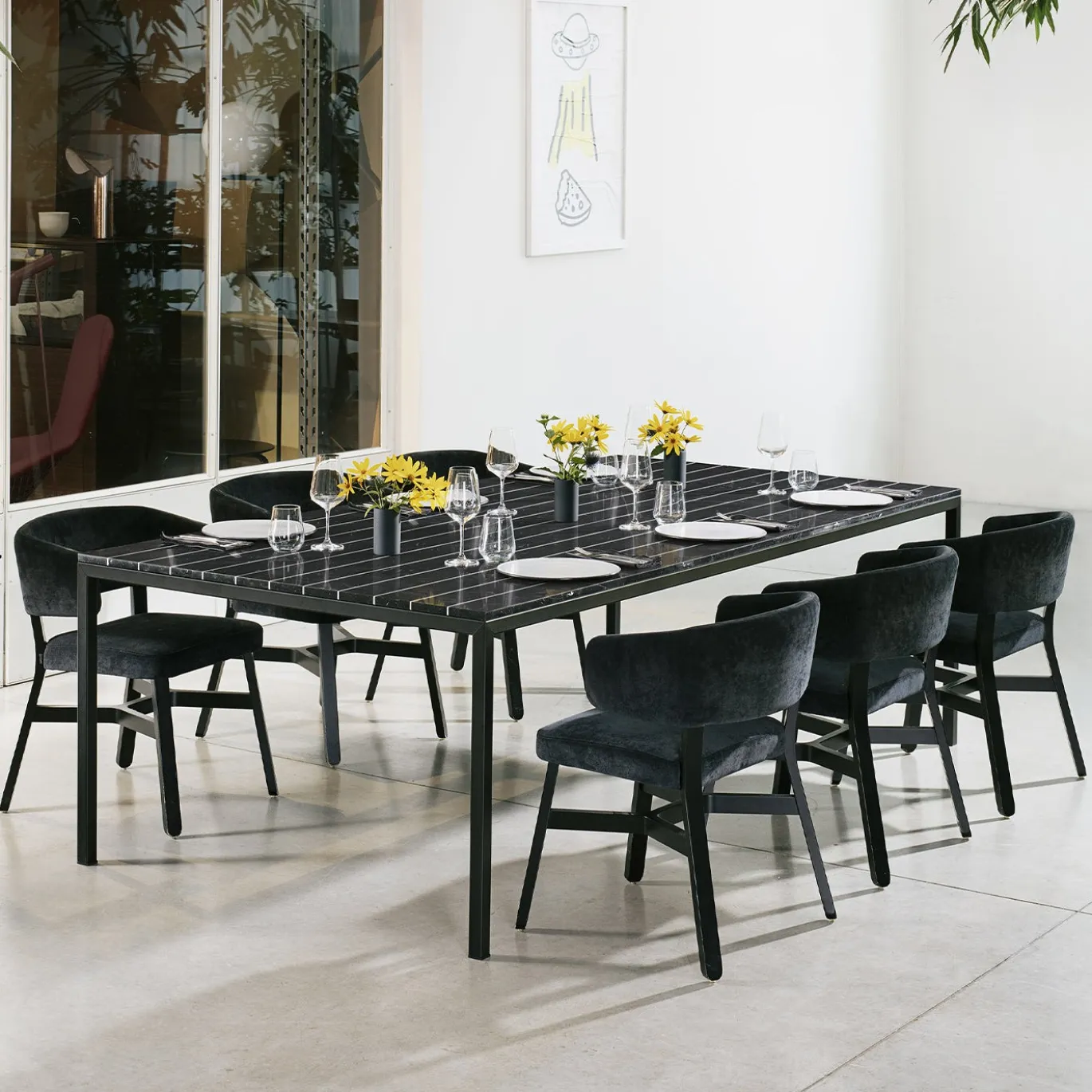 Tavolo da pranzo rettangolare Gessato in marmo Marquinia nero