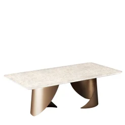 Tavolo da pranzo rettangolare in ceramica dorata Tholos con doppie gambe