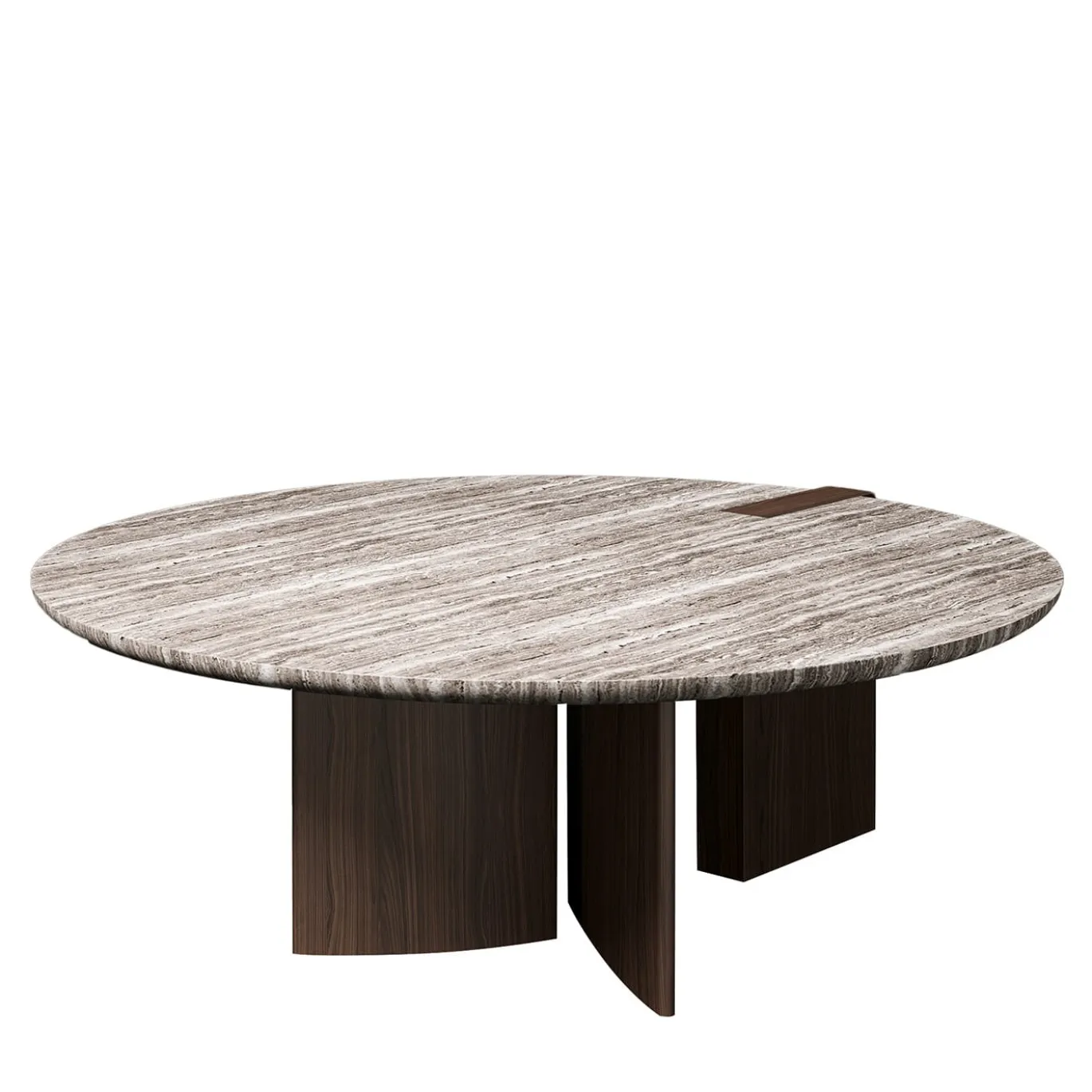Tavolo da pranzo rotondo Antinomia T con base in legno impiallacciato marrone e piano in marmo
