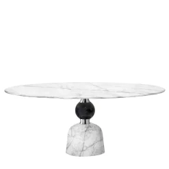 Tavolo da pranzo rotondo Artù in marmo di Carrara e Black Marquina di Paolo Rizzato