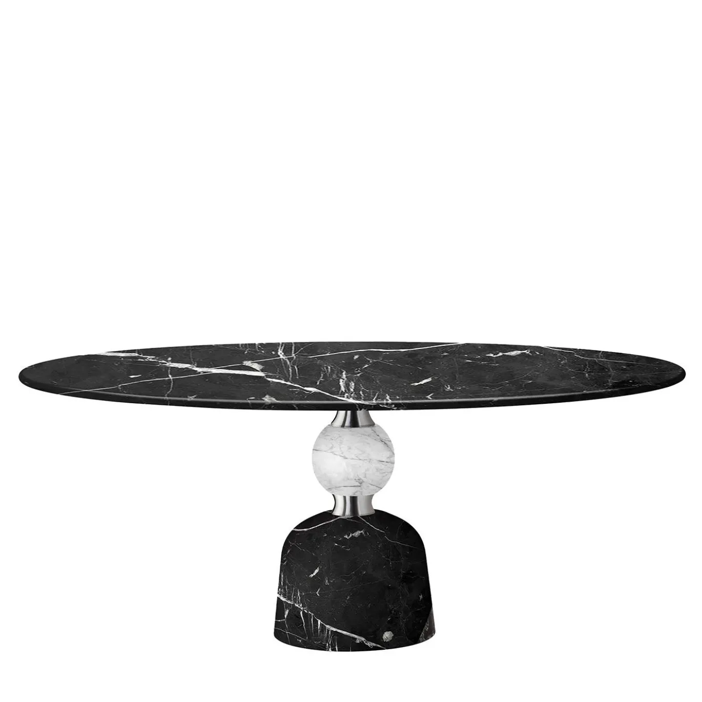 Tavolo da pranzo rotondo Artù in marmo nero Marquina e Carrara di Paolo Rizzato