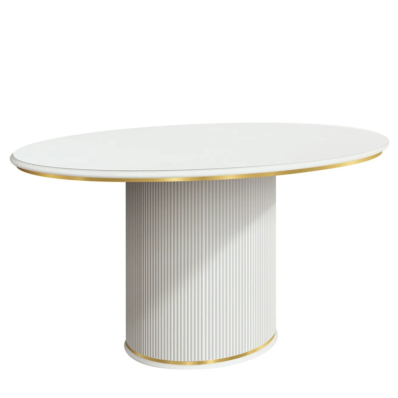 Tavolo da Pranzo Rotondo Bianco con Accenti Dorati