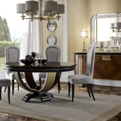 Tavolo da pranzo rotondo con lazy susan in marmo Emperador