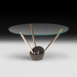 Tavolo da pranzo rotondo con piano in vetro Rays