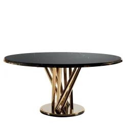Tavolo da pranzo rotondo Contemporary Glory in marmo nero e ottone dorato