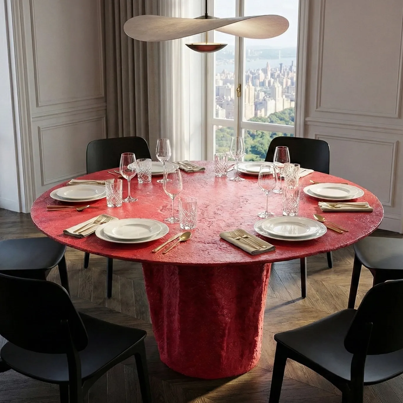 Tavolo da pranzo rotondo Fondale Corallo in Glebanite Rossa