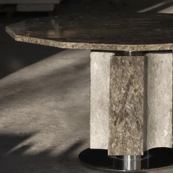 Tavolo da pranzo rotondo Fulcro in alabastro grigio