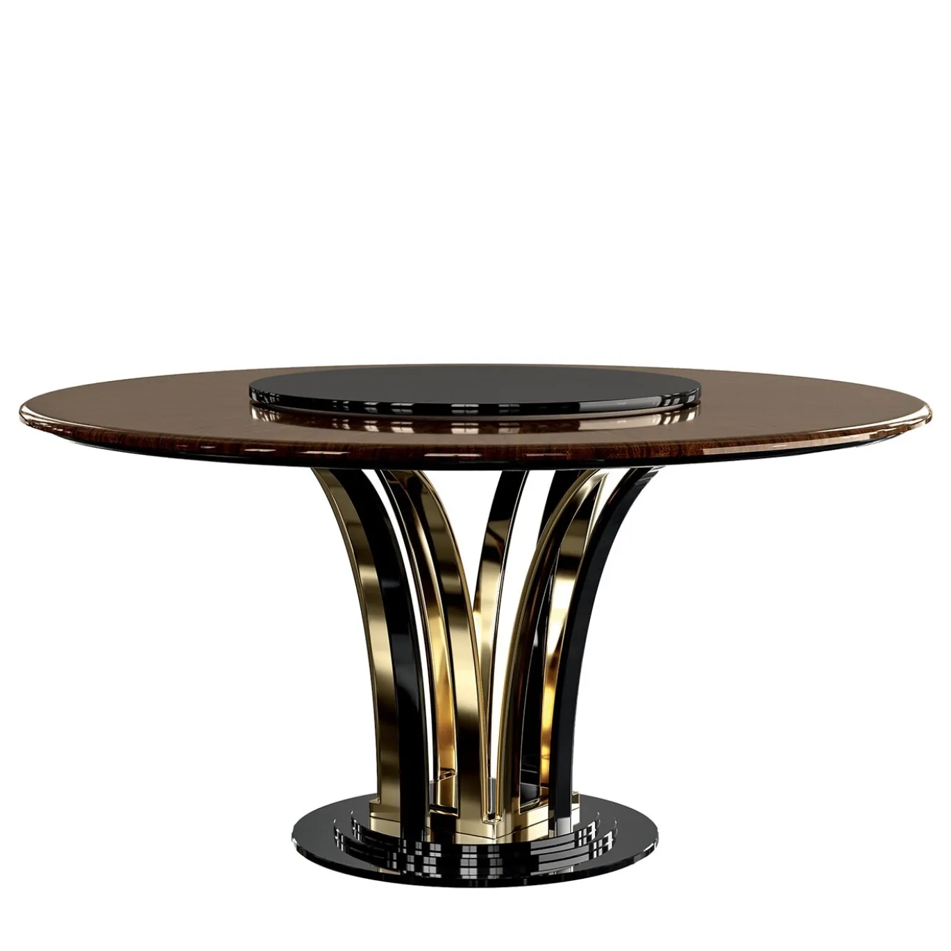 Tavolo da pranzo rotondo Lazy Susan nero e marrone