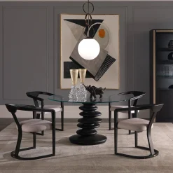 Tavolo da Pranzo Rotondo Ometto ED/20 349 con Piano in Vetro
