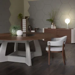 Tavolo da pranzo rotondo Roma in legno con inserto in specchio bronzeo
