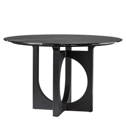 Tavolo da pranzo rotondo Vuoto con base in legno nero e piano in marmo Sahara Noir
