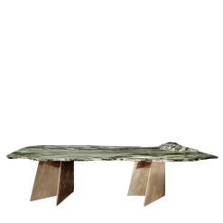 Tavolo da pranzo scultoreo con base in ottone Lapponio e top in marmo verde
