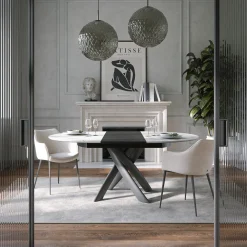 Tavolo da pranzo Style Round estensibile in ceramica bianca