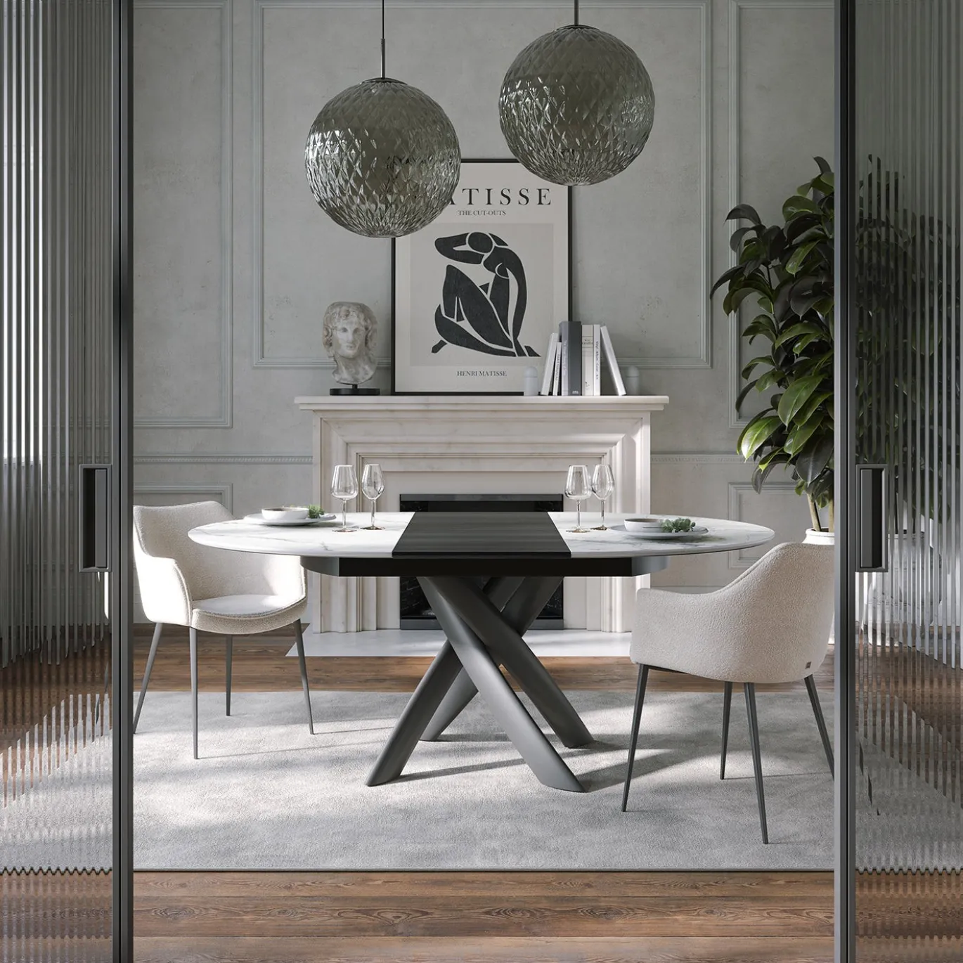 Tavolo da pranzo Style Round estensibile in ceramica bianca