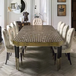 Tavolo da pranzo Tessella Dark in legno intarsiato geometrico