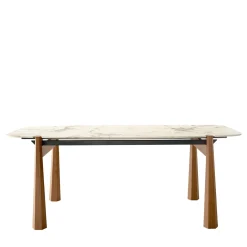 Tavolo da Pranzo York in Noce Canaletto con Piano in Ceramica Calacatta