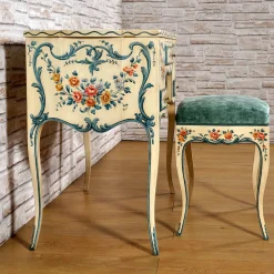 Tavolo da Toilette In Stile Genovese Dipinto a Mano con Sgabello