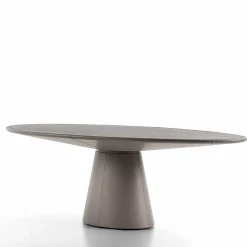 Tavolo Loop Ellittico in Pelle e Legno Grigio