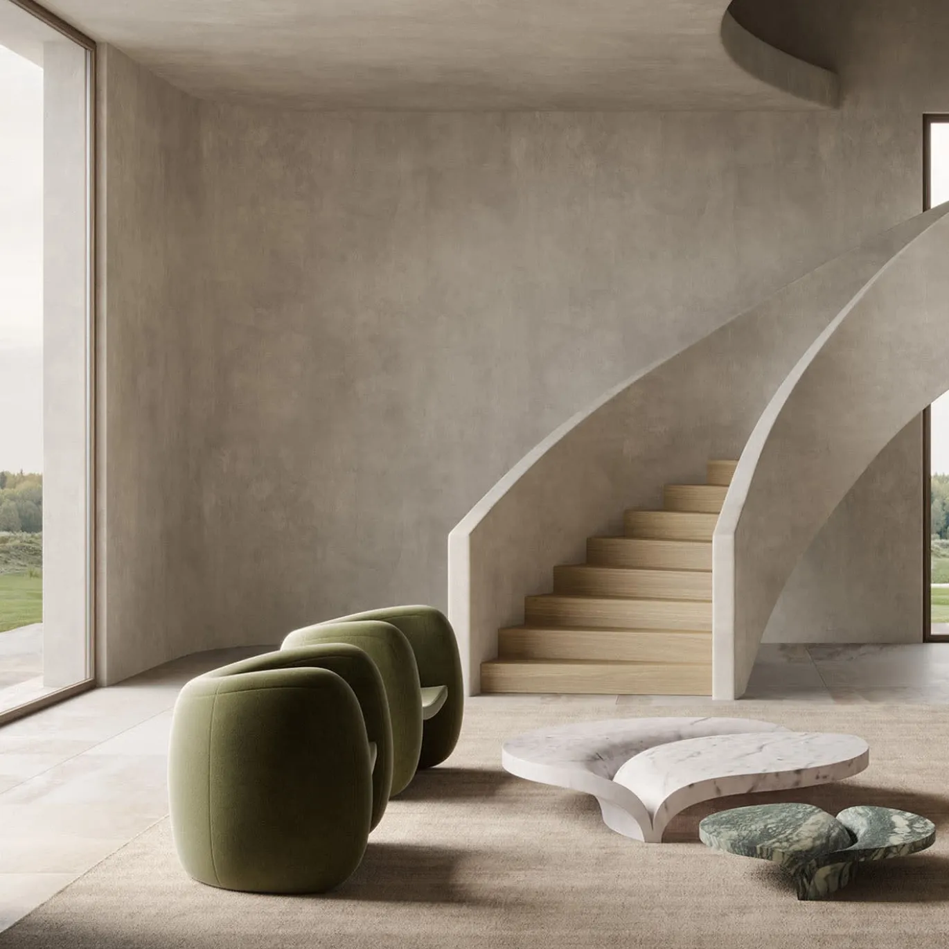 Tavolo Luna in marmo verde Luana e bianco Carrara