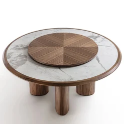 Tavolo rotondo Diamante in Canaletto e Marmo di Carrara con Lazy Susan