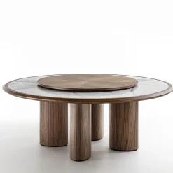 Tavolo rotondo Diamante in Canaletto e Marmo di Carrara con Lazy Susan
