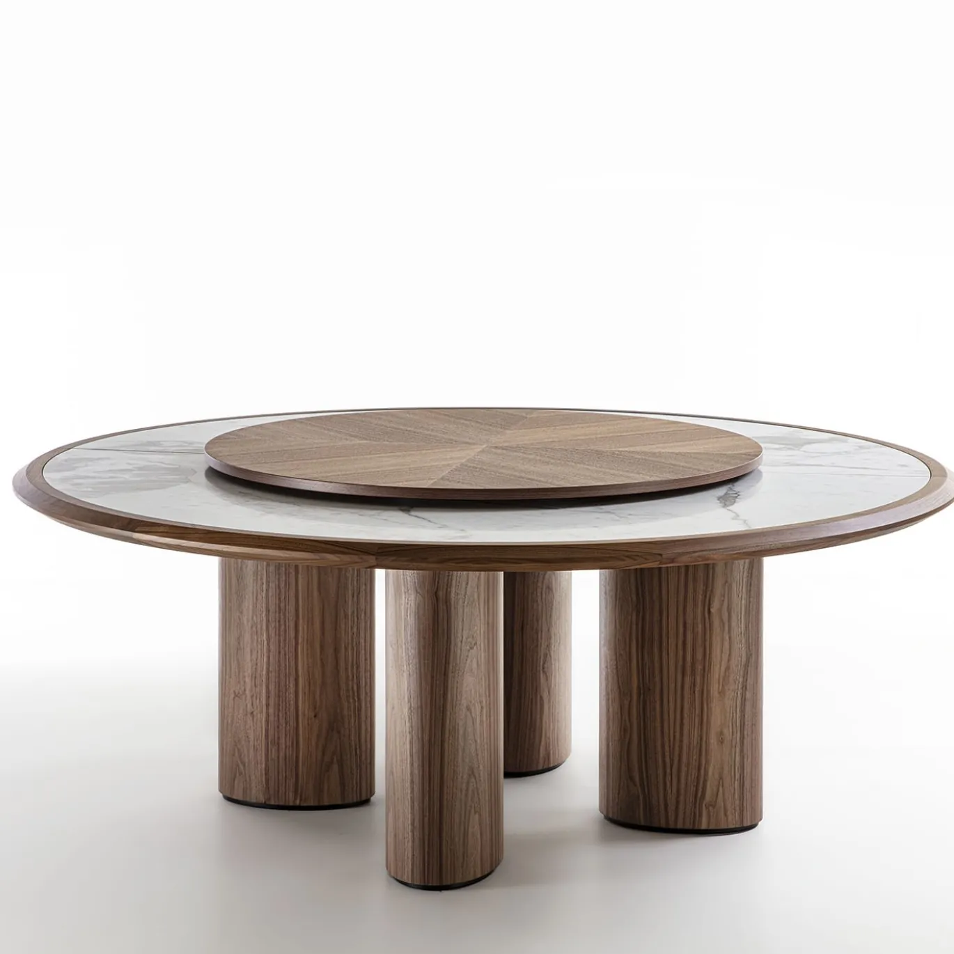 Tavolo rotondo Diamante in Canaletto e Marmo di Carrara con Lazy Susan